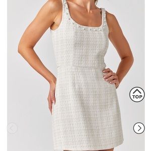 Linda Pearl Neck Line Tweed Mini Dress